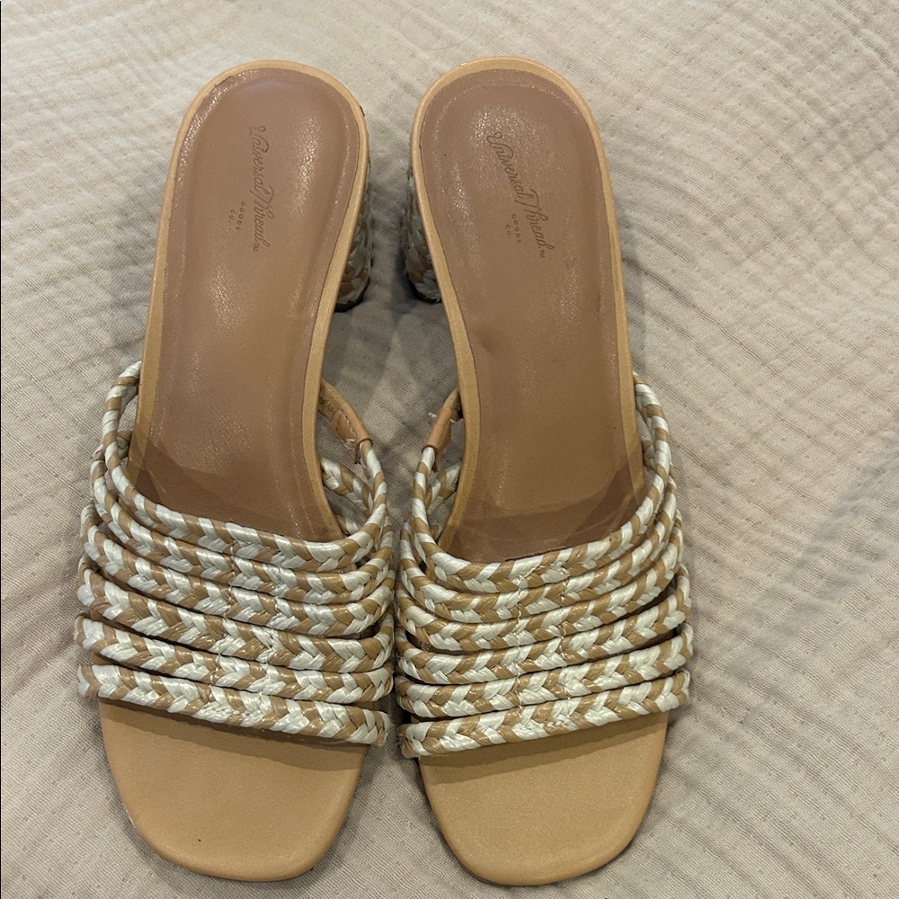 Universal Thread Woven Tan and Cream Mules. Size 7.5